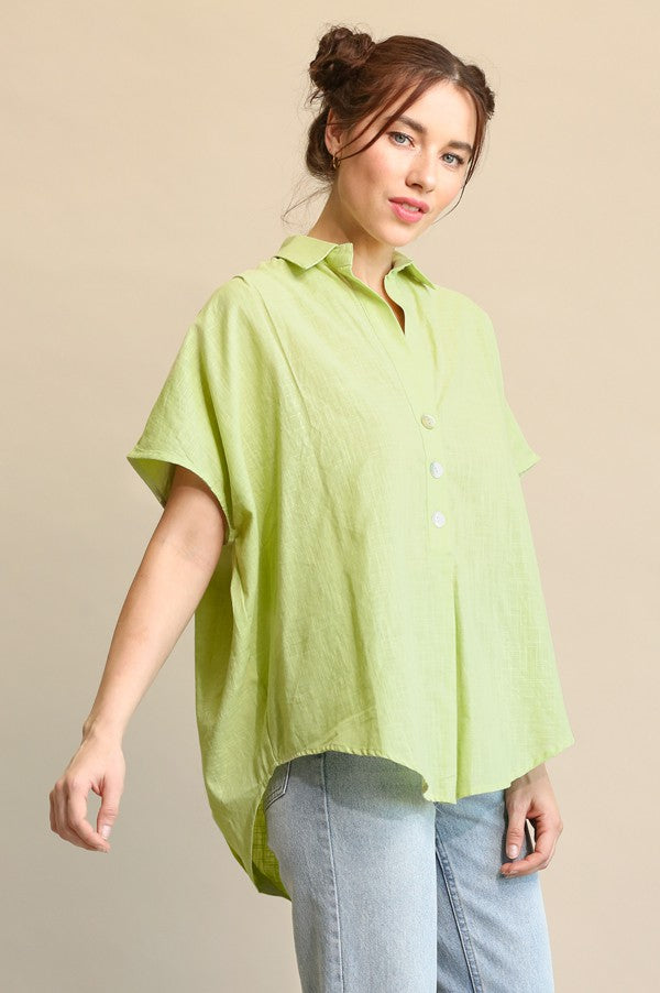 GIGIO Linen Oversize Popover Top