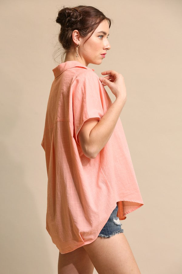 GIGIO Linen Oversize Popover Top