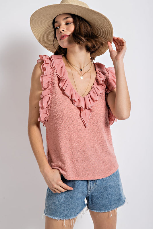 GIGIO Ruffle V-Neck Tank Top