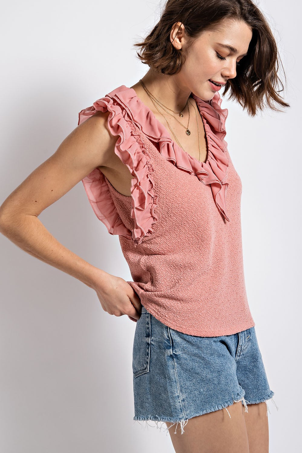 GIGIO Ruffle V-Neck Tank Top