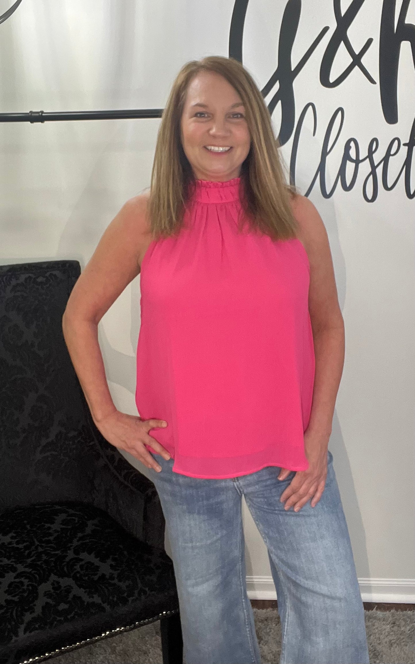 EASEL Hot Pink Sleeveless Top