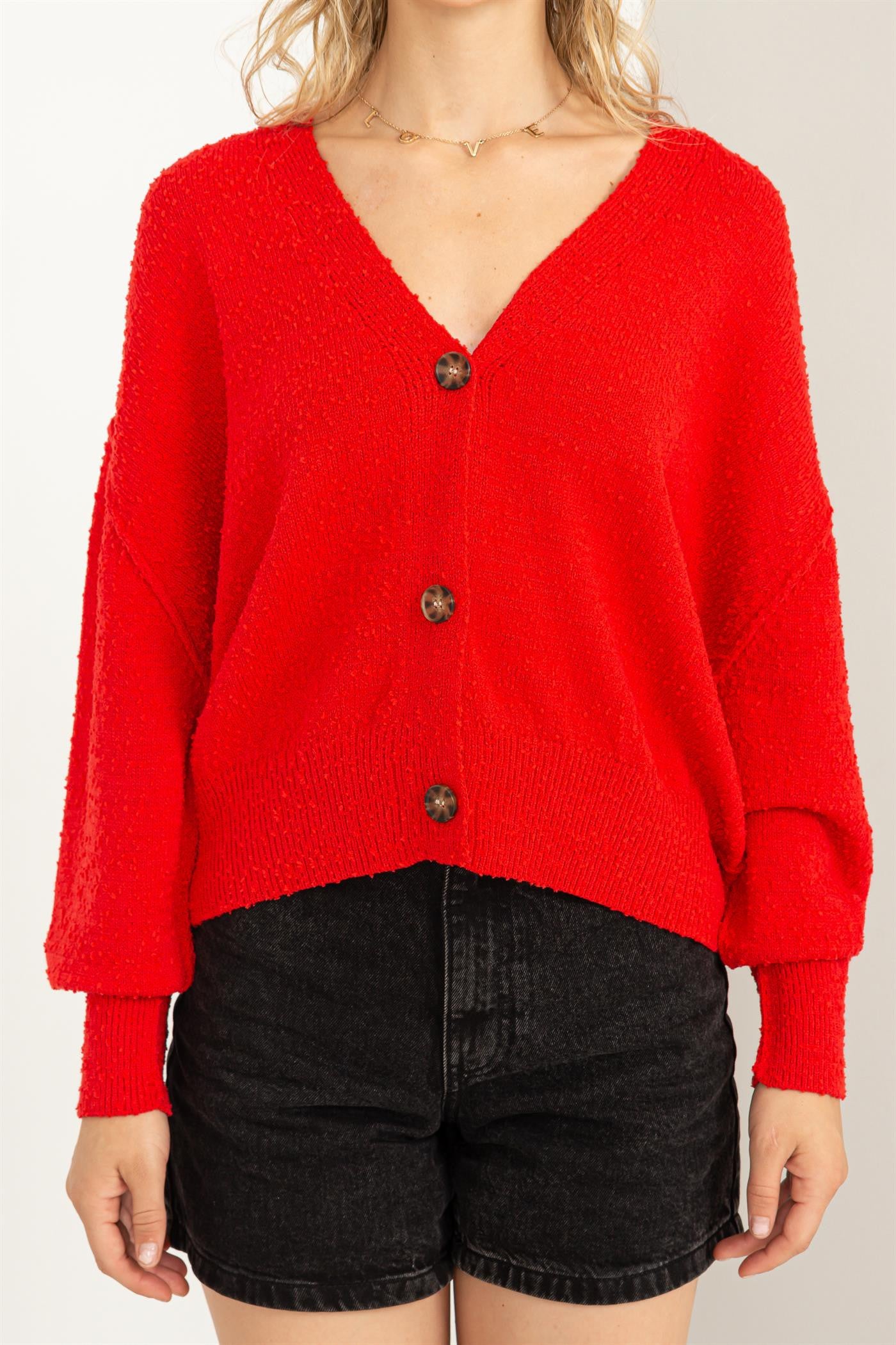 HYFVE Cozy To Love Cardigan Sweater in Black or Red