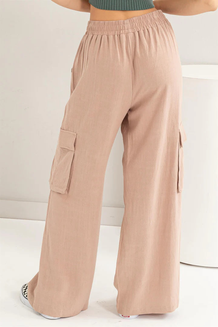 HYFVE Laid Back Wide Leg Linen Cargo Pants