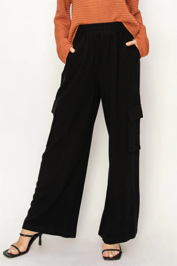 HYFVE Laid Back Wide Leg Linen Cargo Pants