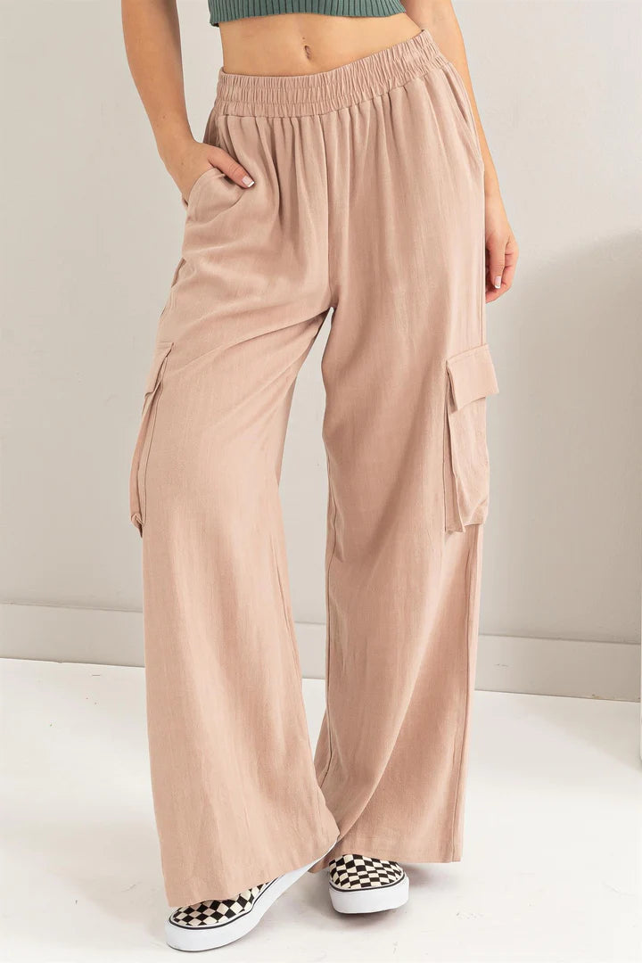 HYFVE Laid Back Wide Leg Linen Cargo Pants