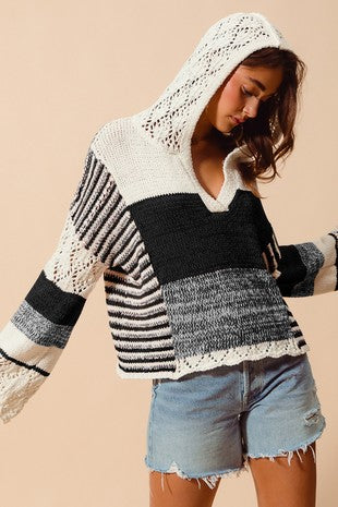 SO ME Color Block Hooded Sweater