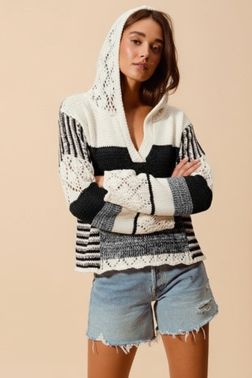 SO ME Color Block Hooded Sweater