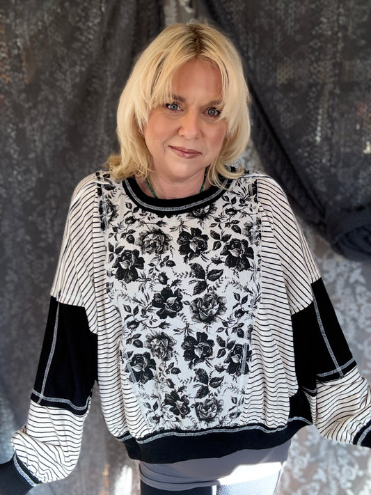 BIBI Rose Twill And Stripe Mix And Match Top