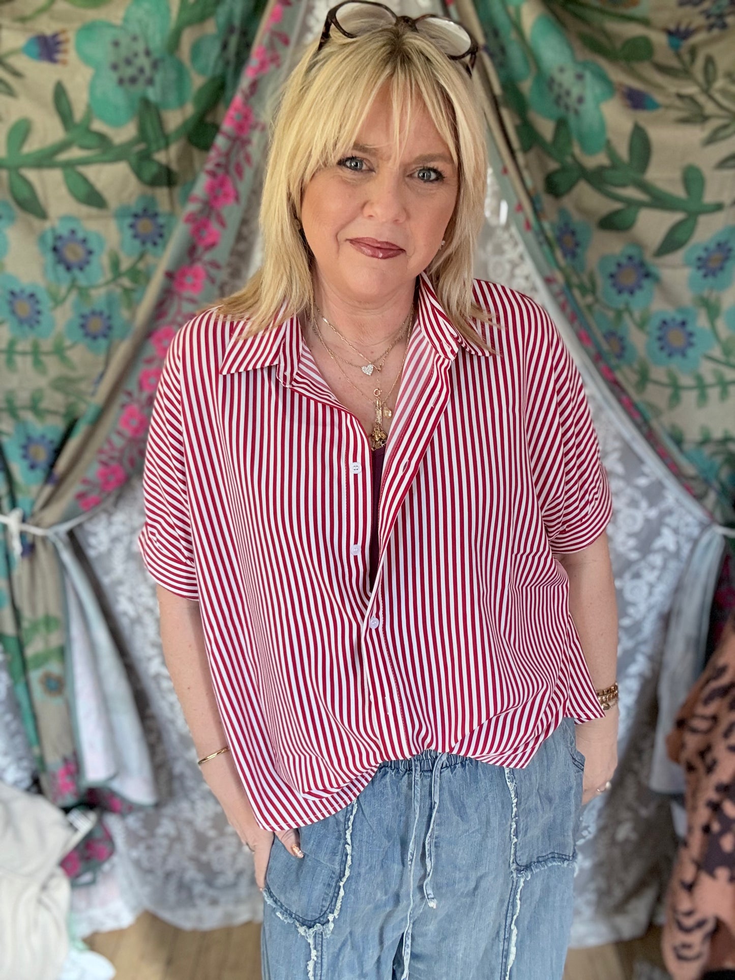 SEWN+SEEN Oversized Short Sleeve Button Down Shirt