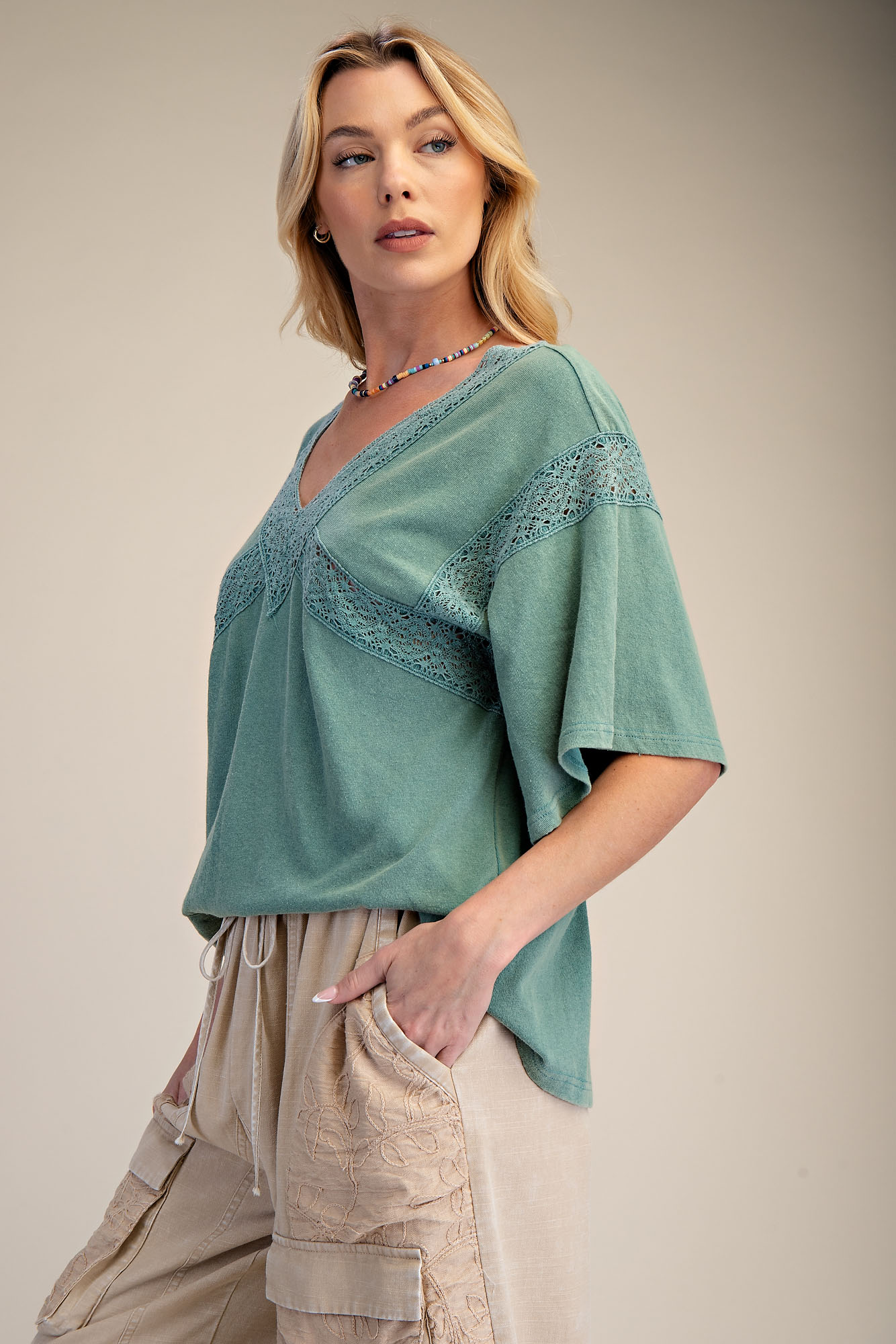 EASEL Juniper Green Cotton Top