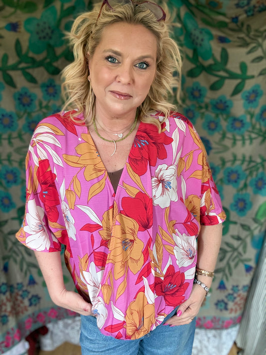 EASEL Floral Print Woven Top