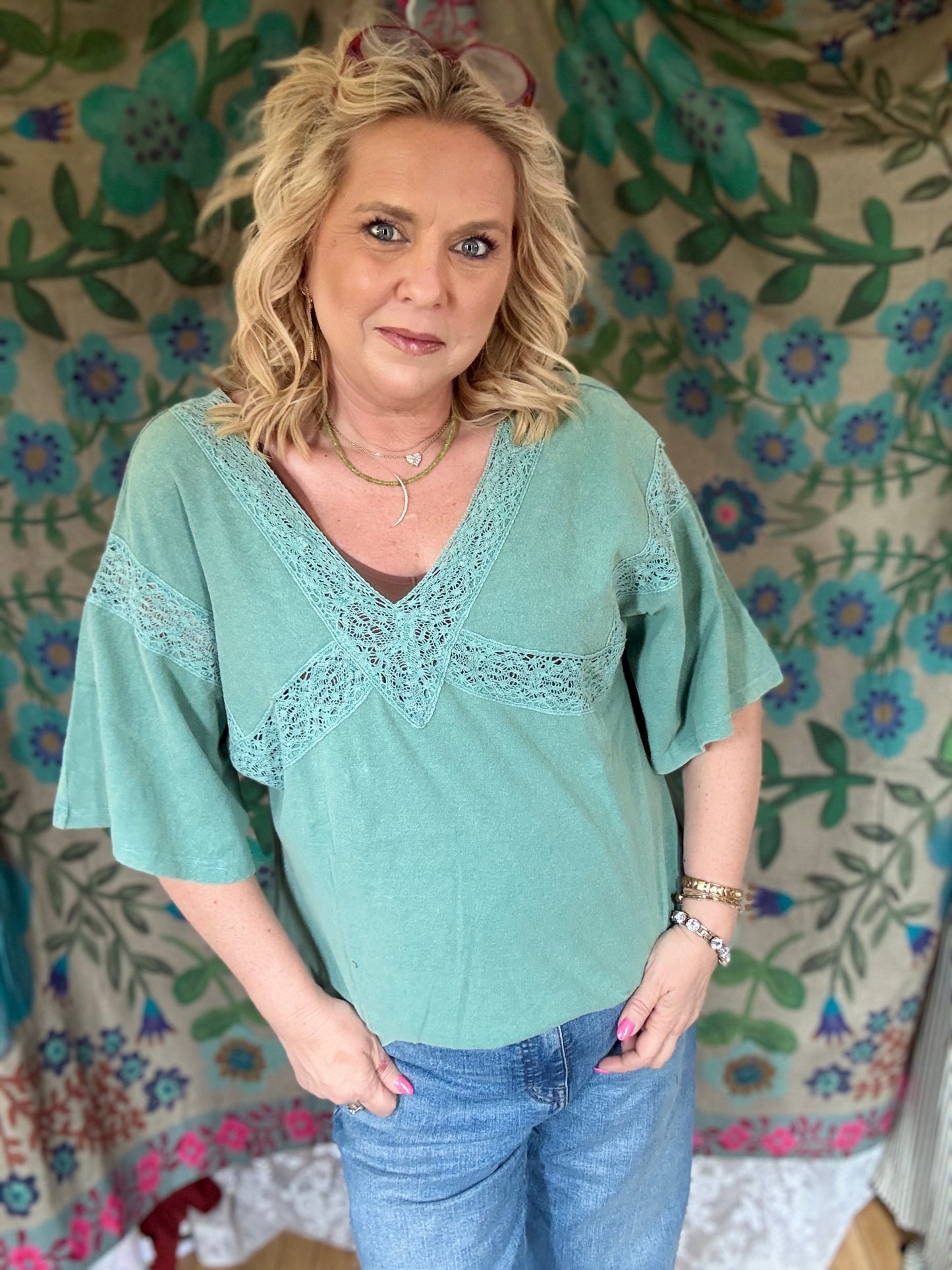 EASEL Juniper Green Cotton Top
