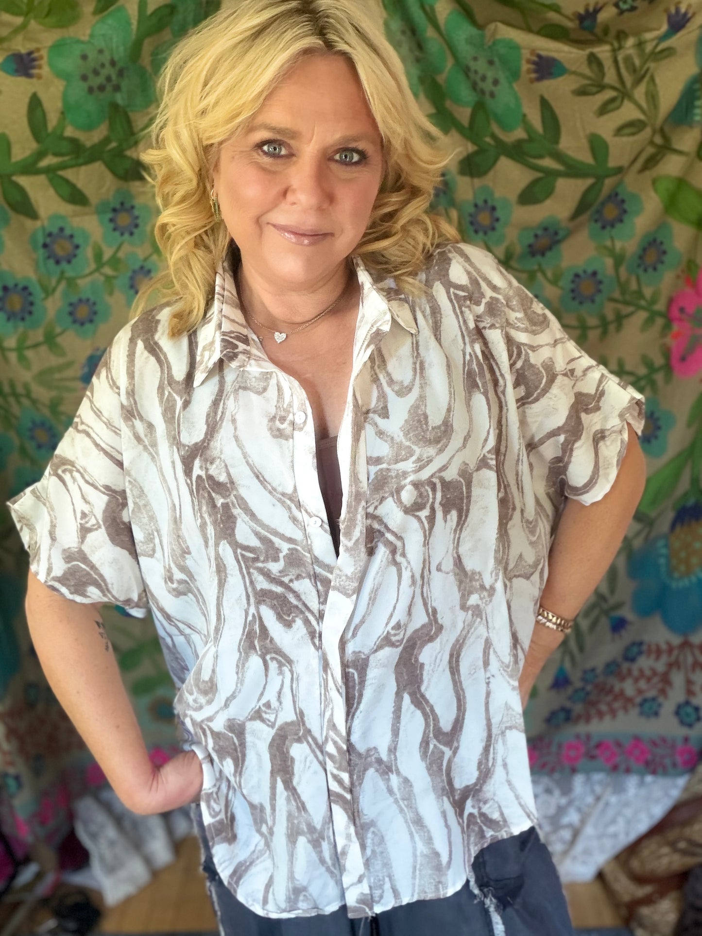 BUCKETLIST Marble Print Oversized Shirt