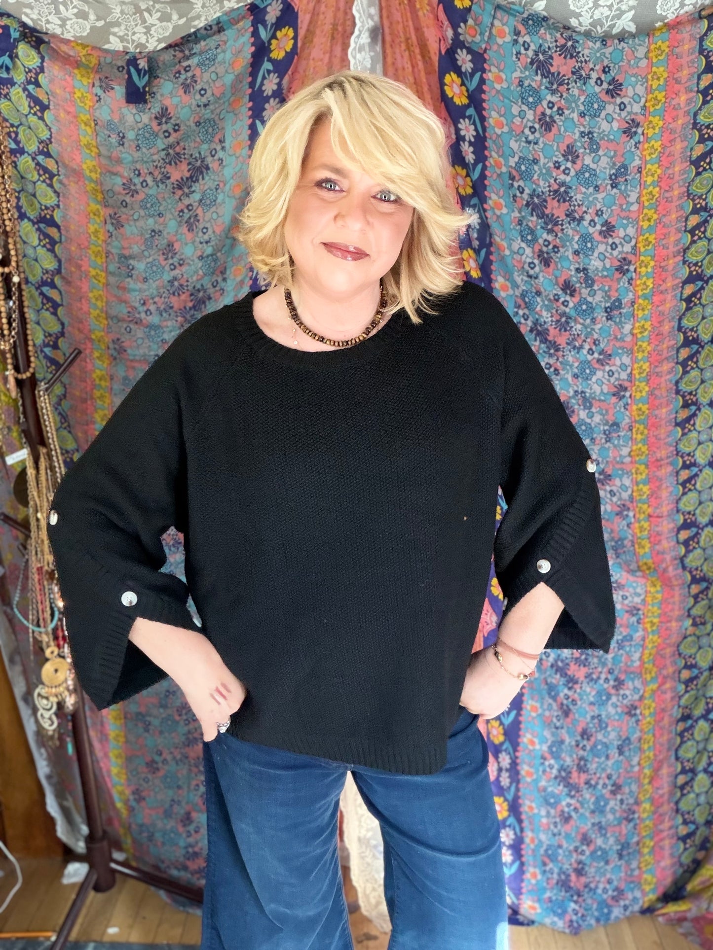 LOVLOV Black Button Sweater