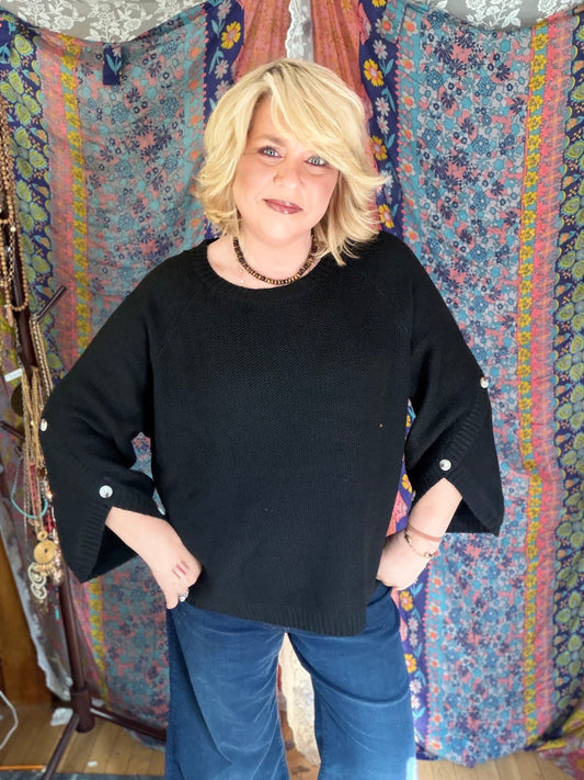 LOVLOV Black Button Sweater
