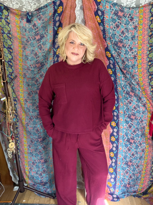 VERY J Cozy Waffle Long Sleeve Lounge Set