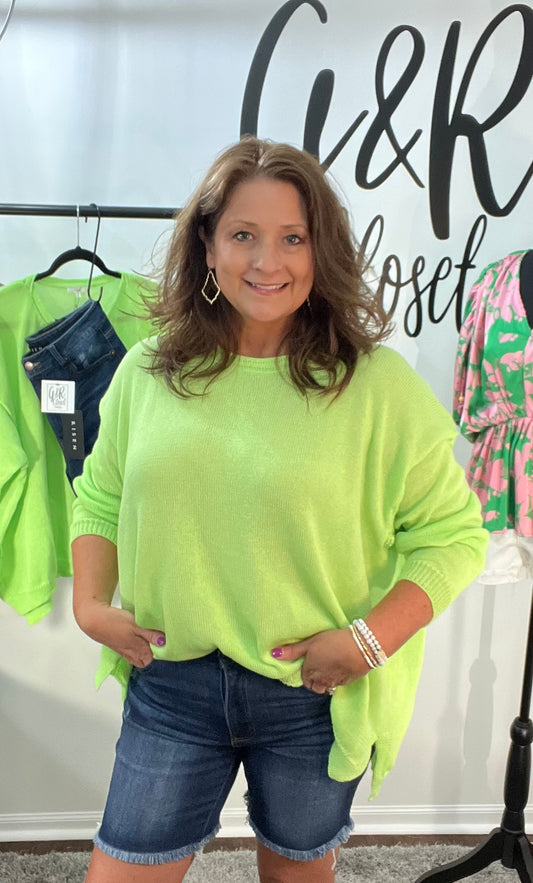 EASEL Neon Lime Knitted Solid Sweater