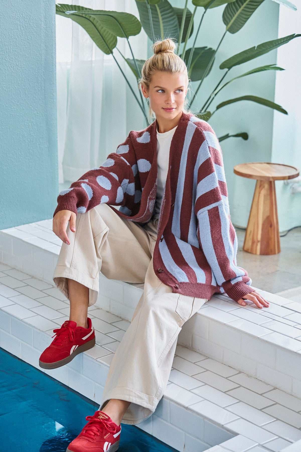 JADE BY JANE Plus Dot & Stripe Knit Cardigan