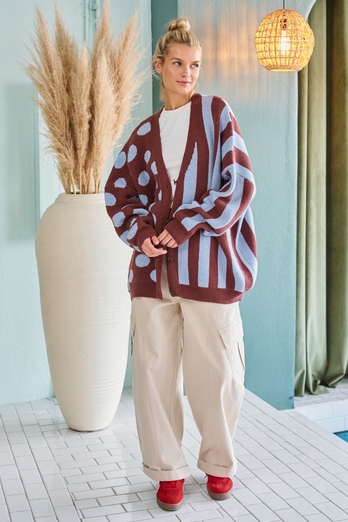 JADE BY JANE Plus Dot & Stripe Knit Cardigan