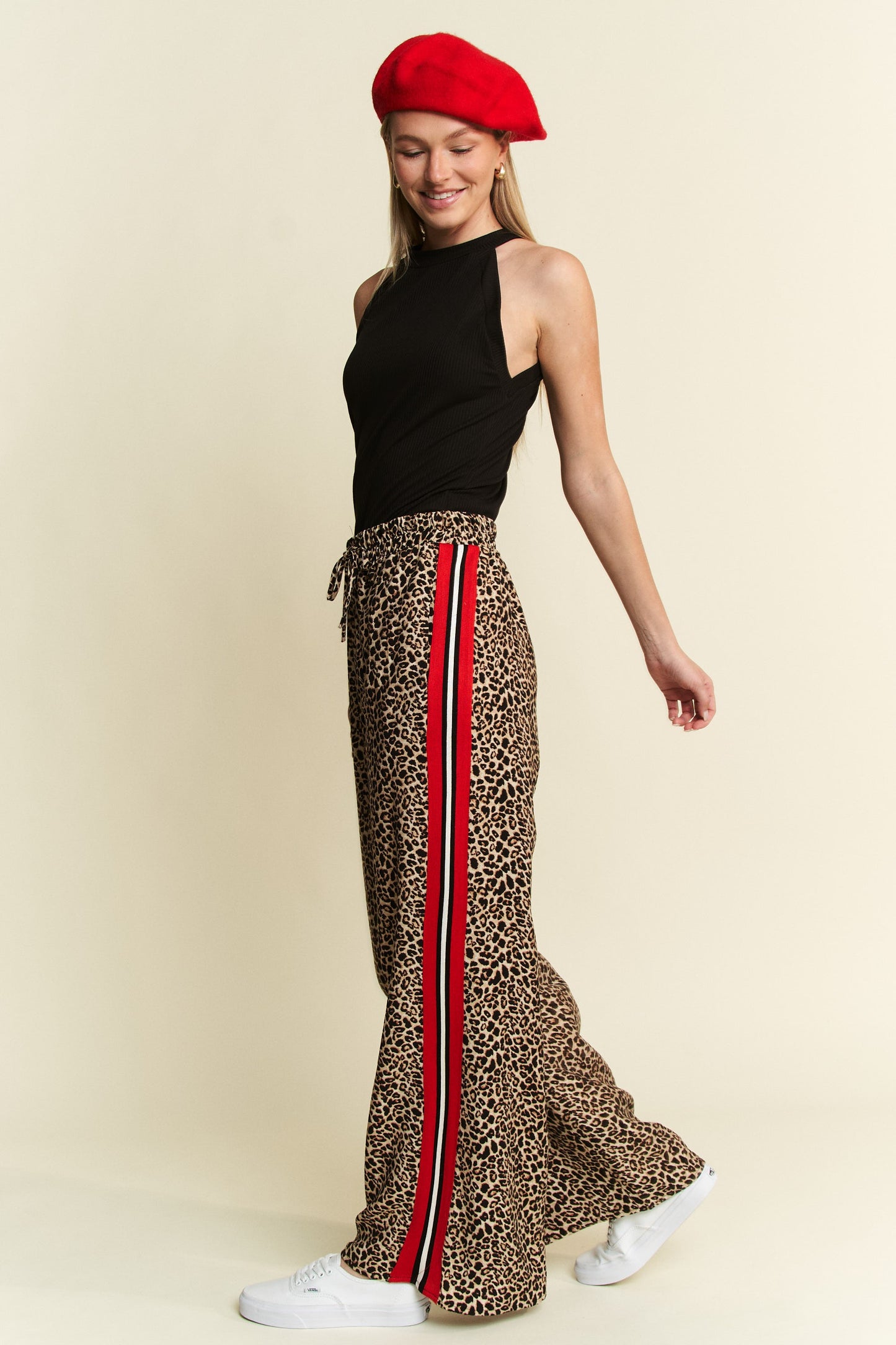 JADE BY JANE Leopard Contrast Trousers w/Red Panel