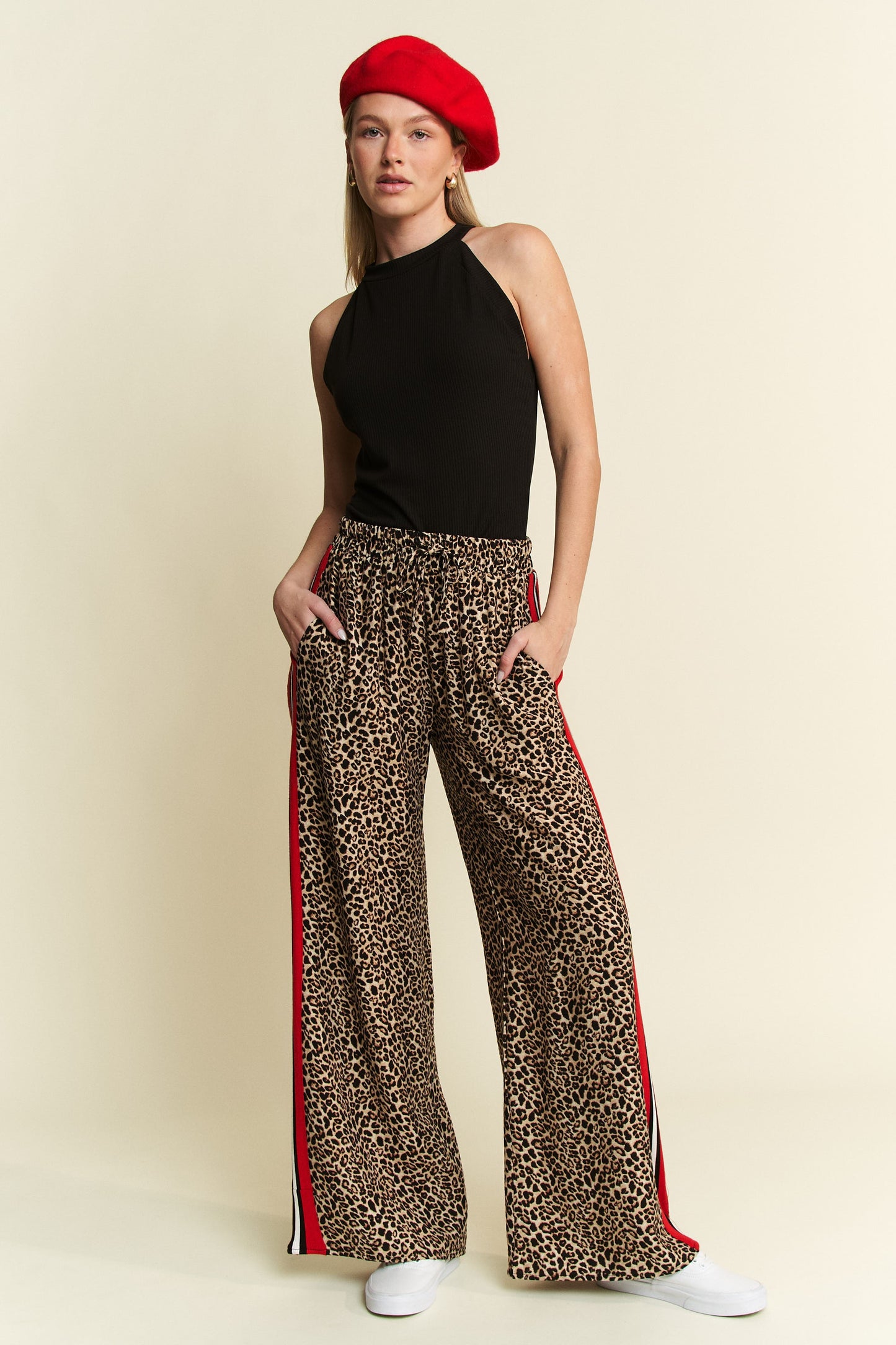 JADE BY JANE Leopard Contrast Trousers w/Red Panel