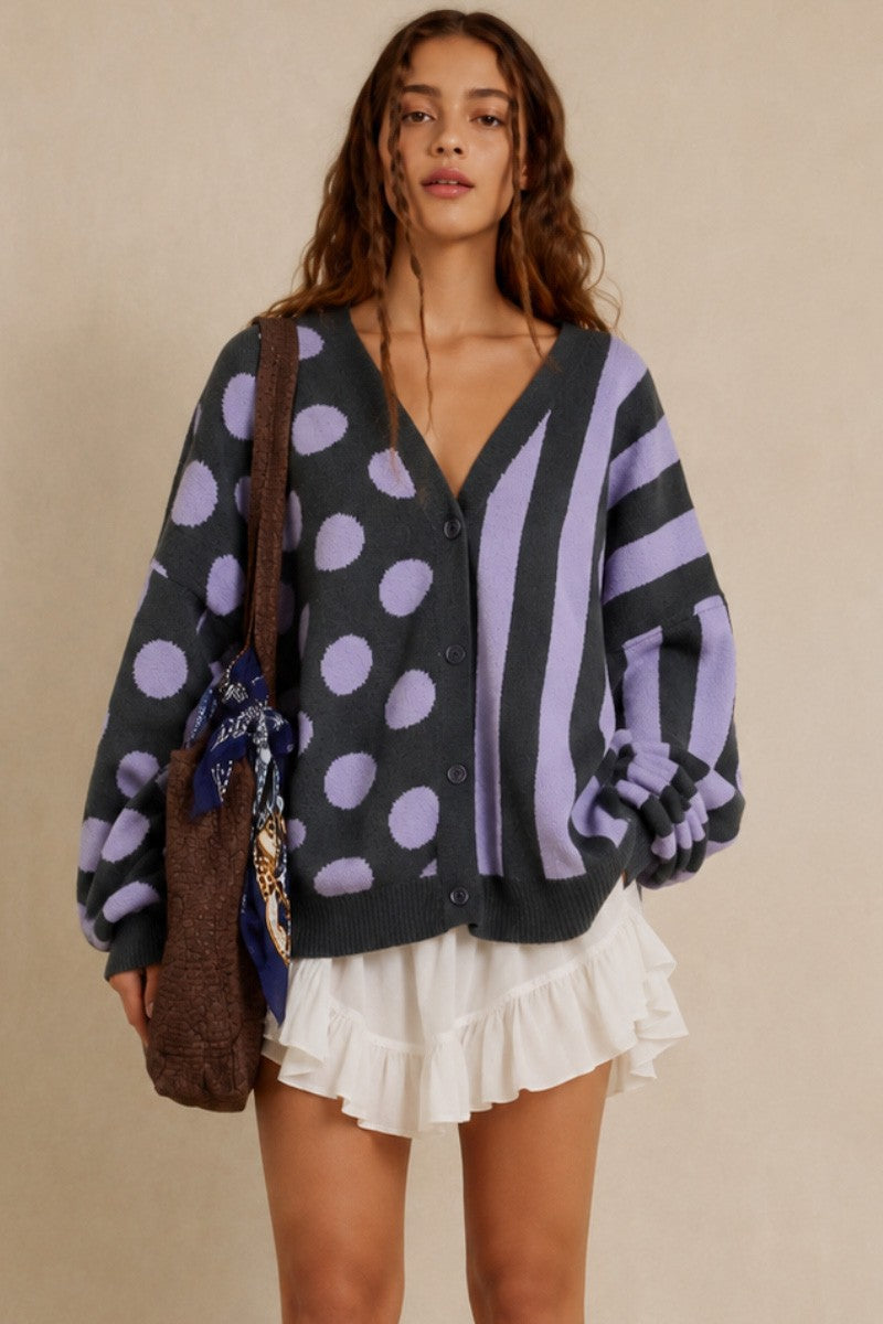 JADE BY JANE Plus Dot & Stripe Knit Cardigan