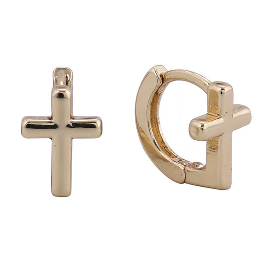 JOBERRY 14K Gold Dipped Angled Cross Huggie Earrings