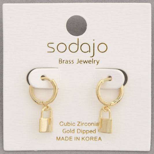 JOBERRY Sodajo Lock Charm Gold Dipped Huggie Earrings
