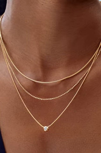 JOSSLYN 18k Stainless Steel Rhinestone Layered Necklace