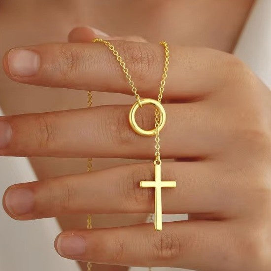 JOSSLYN 18k Stainless Steel Cross Y Necklace