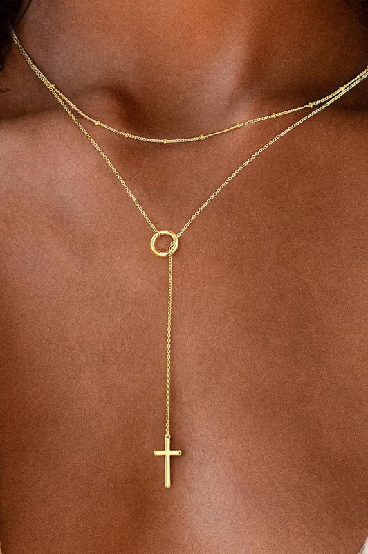 JOSSLYN 18k Stainless Steel Cross Y Necklace