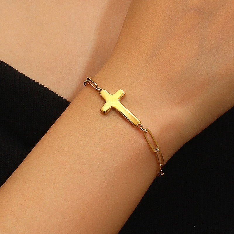 JOSSLYN 18k Stainless Steel Tarnish Free Cross Bracelet