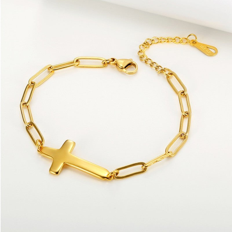JOSSLYN 18k Stainless Steel Tarnish Free Cross Bracelet