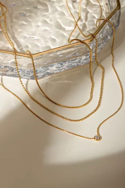 JOSSLYN 18k Stainless Steel Rhinestone Layered Necklace