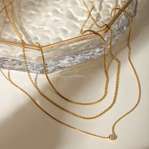 JOSSLYN 18k Stainless Steel Rhinestone Layered Necklace