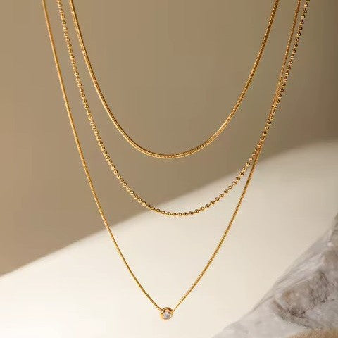 JOSSLYN 18k Stainless Steel Rhinestone Layered Necklace