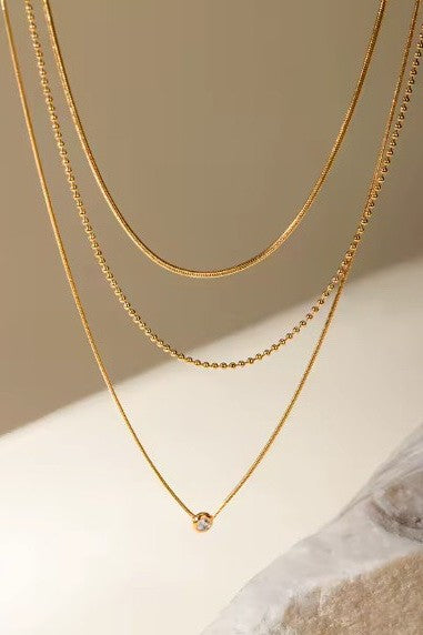 JOSSLYN 18k Stainless Steel Rhinestone Layered Necklace