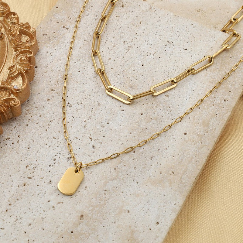 JOSSLYN 18k Stainless Steel Charm Layered Necklace