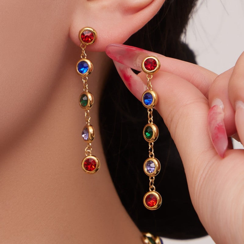 JOSSLYN 18k Stainless Steel Rainbow Gem Earrings