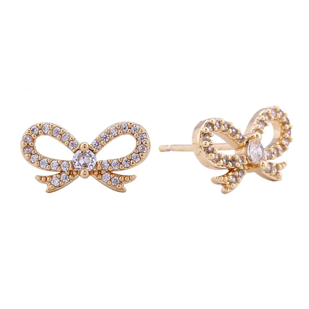 JUDSON Gold Dipped CZ Studded Bow Earrings