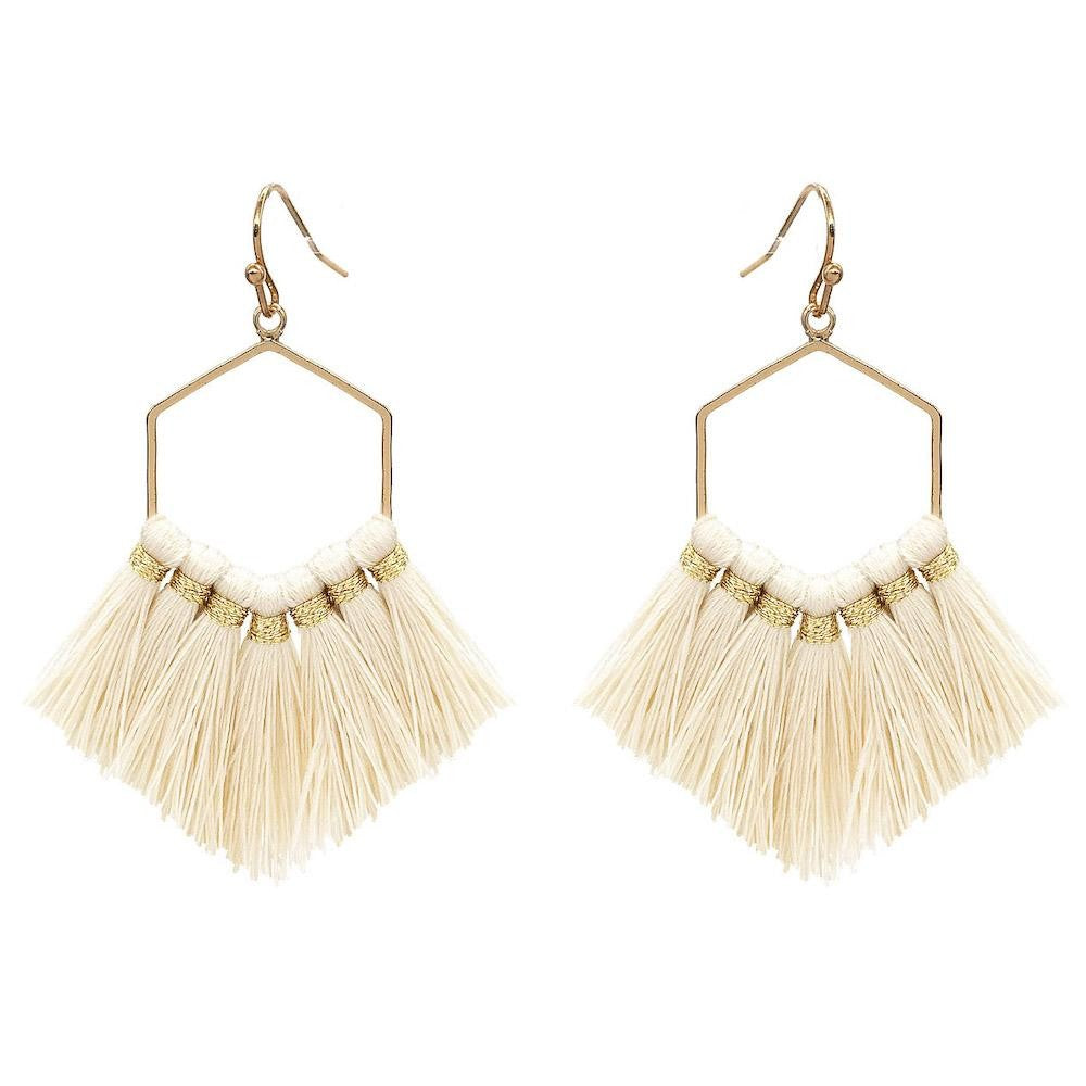 JUDSON Fringe Tassel Hexagon Drop Earrings