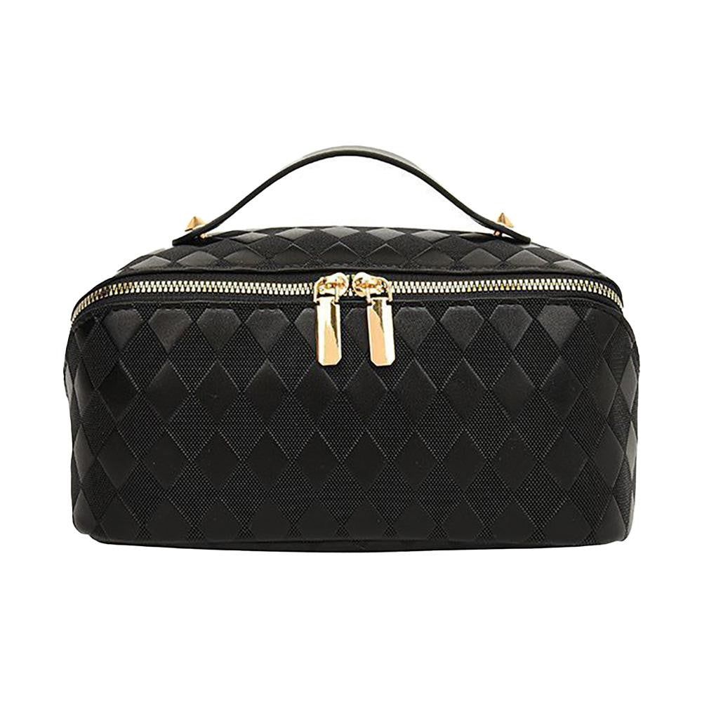 JUDSON Vegan Leather Diamond Checker Travel Makeup Bag