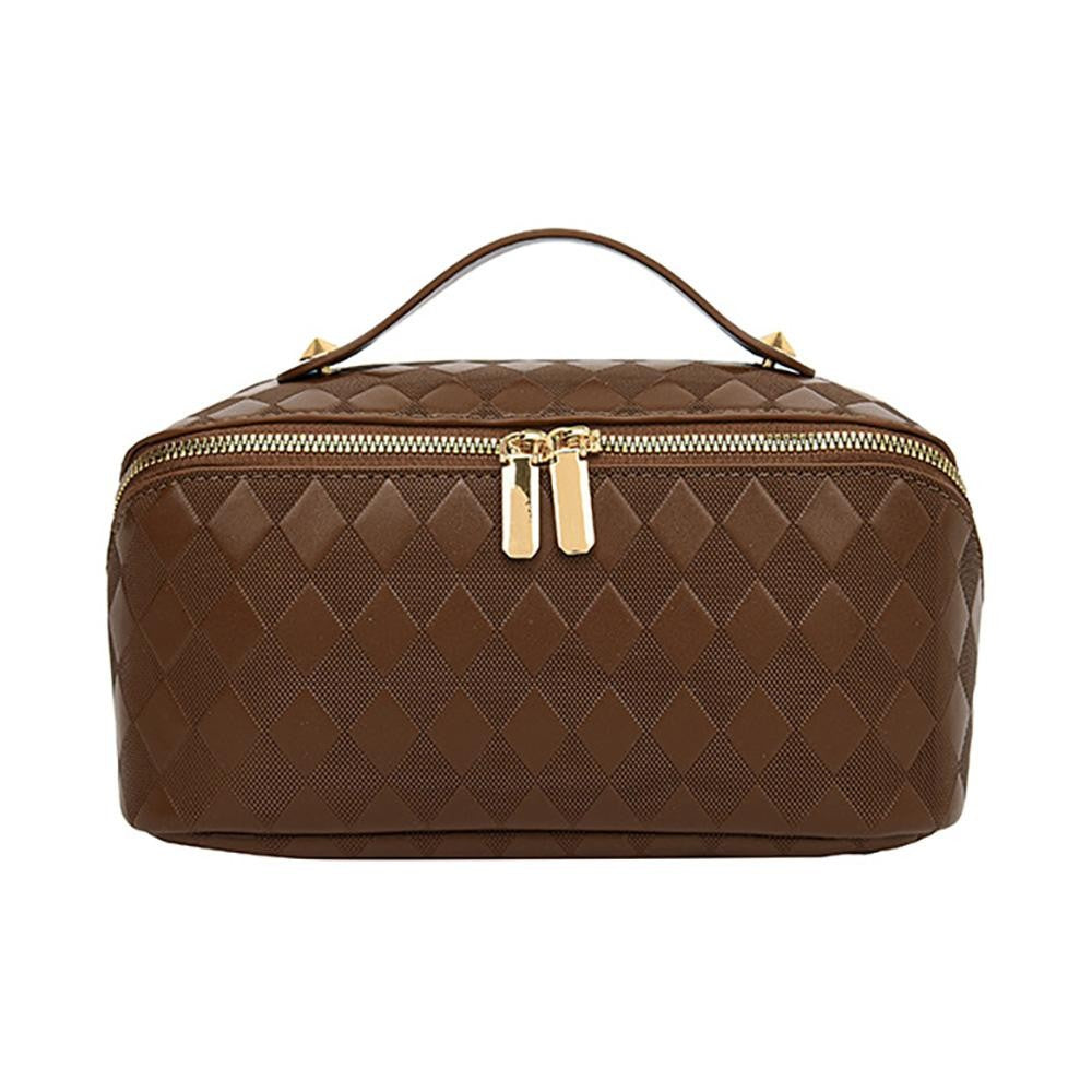 JUDSON Vegan Leather Diamond Checker Travel Makeup Bag