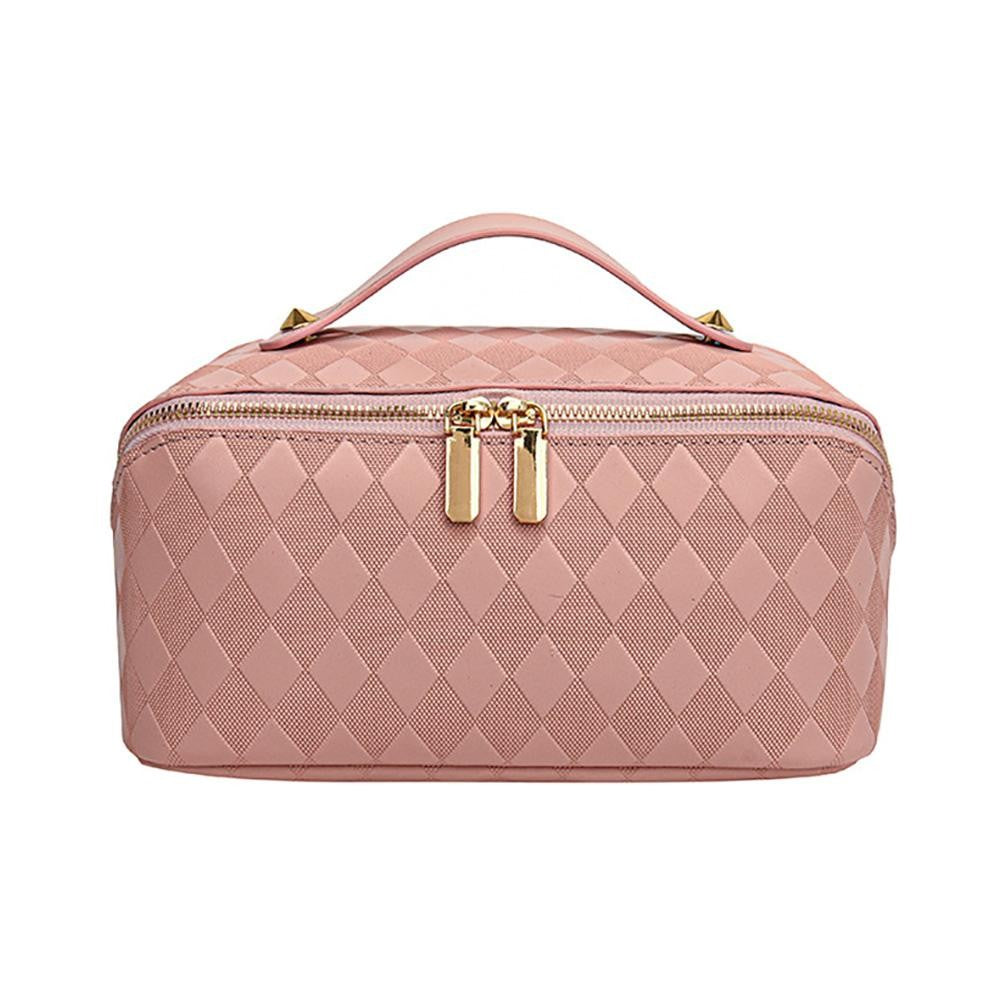 JUDSON Vegan Leather Diamond Checker Travel Makeup Bag