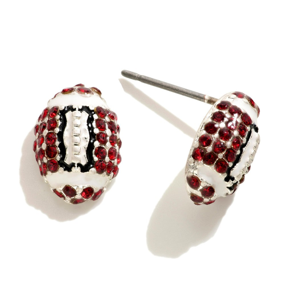 Judson Rhinestone Football Studded Earrings