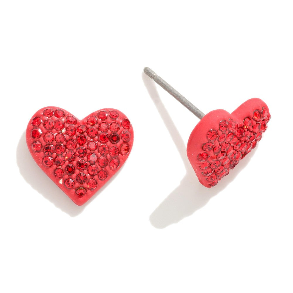 JUDSON Rhinestone Studded Metal Heart Earrings