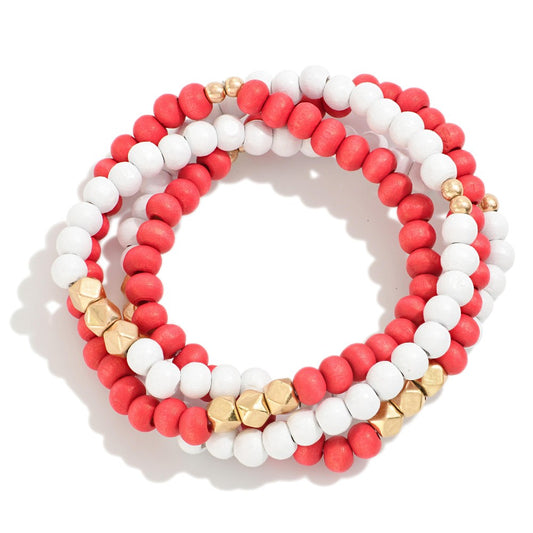 Judson Set of Four Wood Beaded Stretch Bracelets