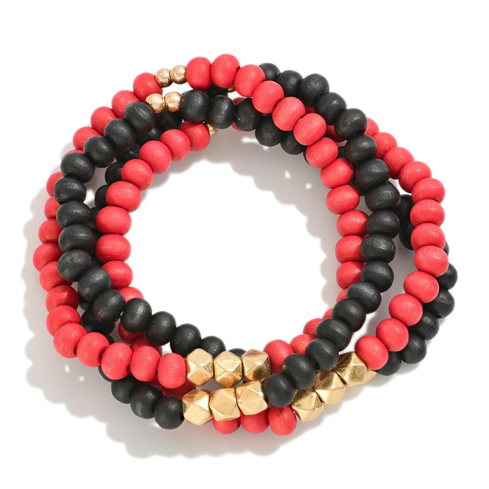 Judson Set of Four Wood Beaded Stretch Bracelets