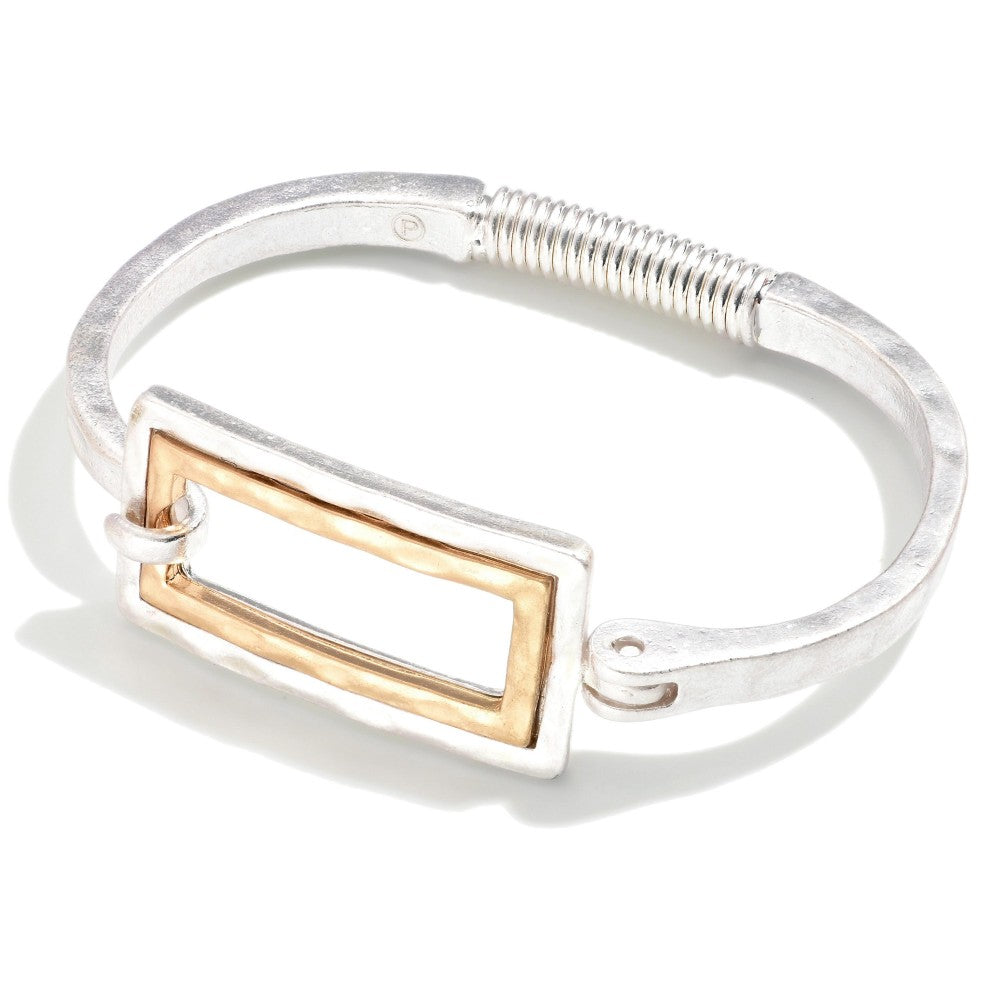 JUDSON Hammered Metal Bangle Bracelet W/ Spring Latch