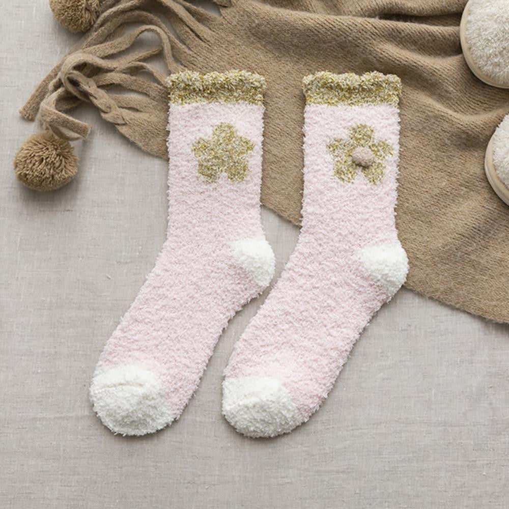 JUDSON Soft Plush Knit Tinsel Flower Socks